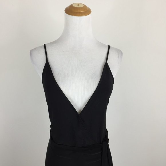 NWT L'AGENCE Black TATE Sleeveless Slinky Stretch Sleeveless Belted Wrap Dress - Picture 8 of 11